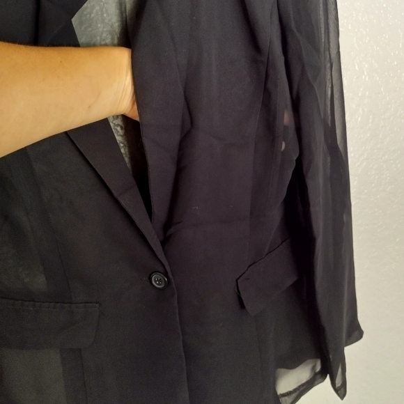 REPEAT sheer organza one buttoned black blazer sz M - Picture 6 of 9